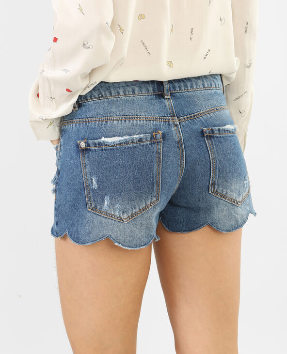 Short denim bord festonné bleu - Pimkie