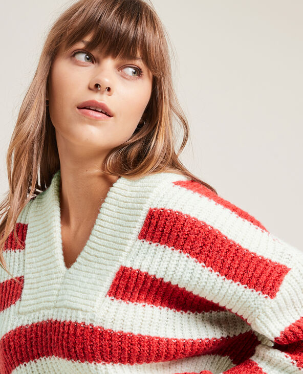 Pull grosse maille col V rouge - Pimkie