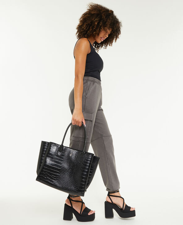 Sac cabas effet croco noir et transparent