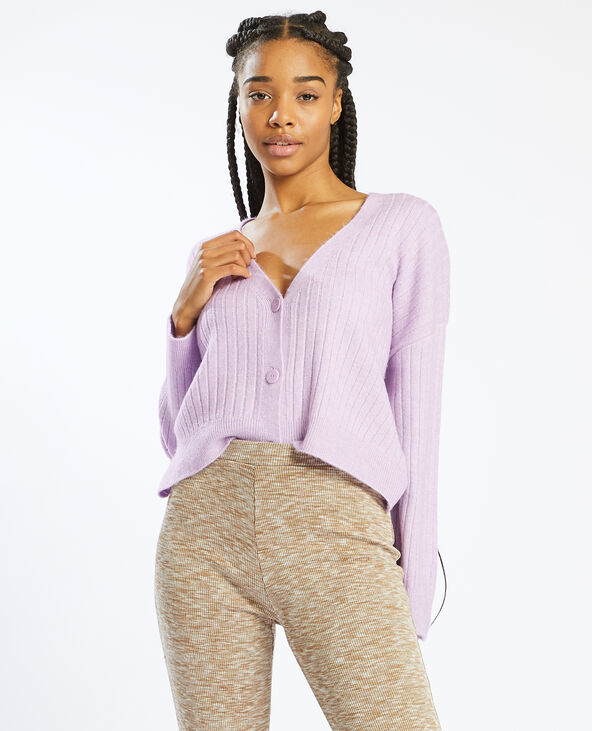 Gilet côtelé col V lilas - Pimkie