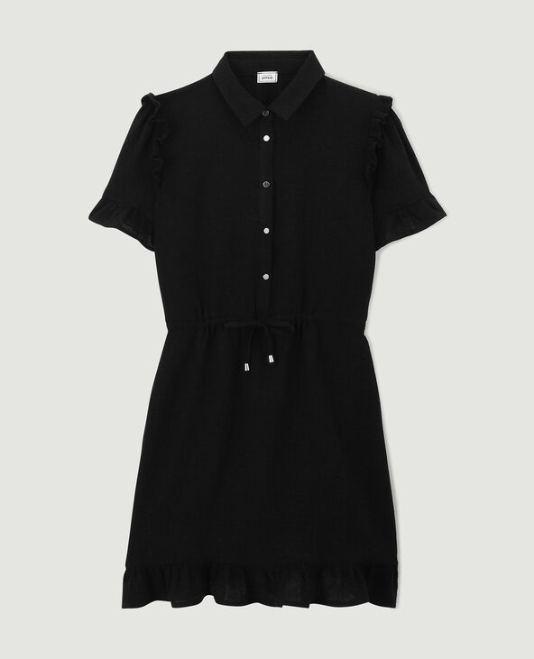 Robe courte boutonnée en gaze de coton noir - Pimkie