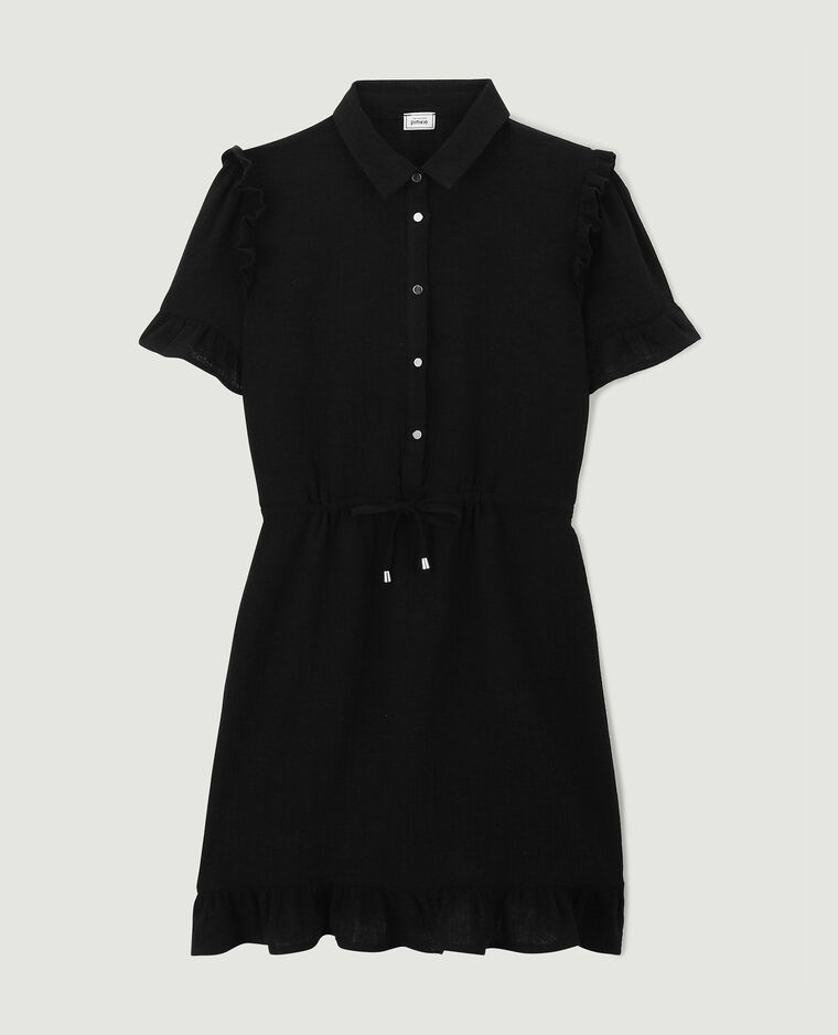 Robe courte boutonnée en gaze de coton noir - Pimkie