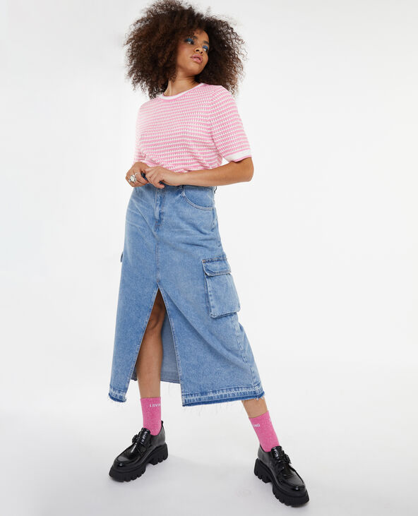 Pull ajouré manches courtes rose - Pimkie