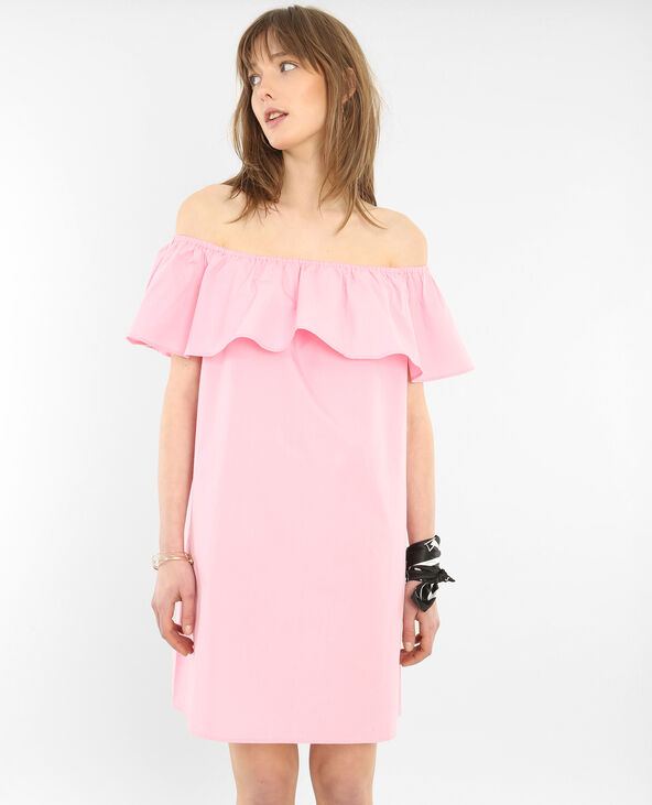 Robe popeline col bardot rose - Pimkie