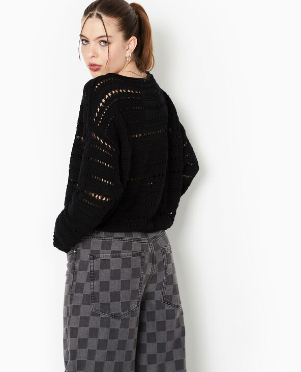 Pull en maille ajourée façon crochet noir - Pimkie