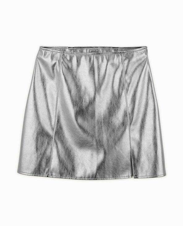 Jupe courte en simili argenté gris - Pimkie