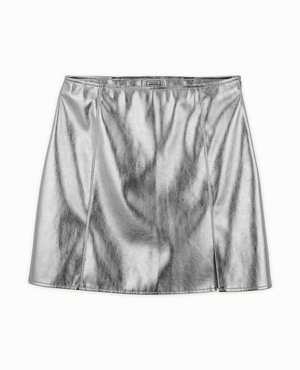Jupe courte en simili argenté gris - Pimkie