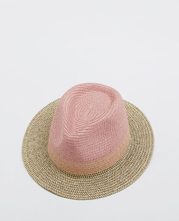 Fedora en paille tricolore vieux rose - Pimkie