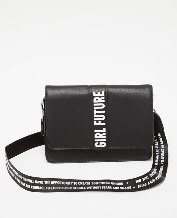 Petit sac trapèze à message noir - Pimkie