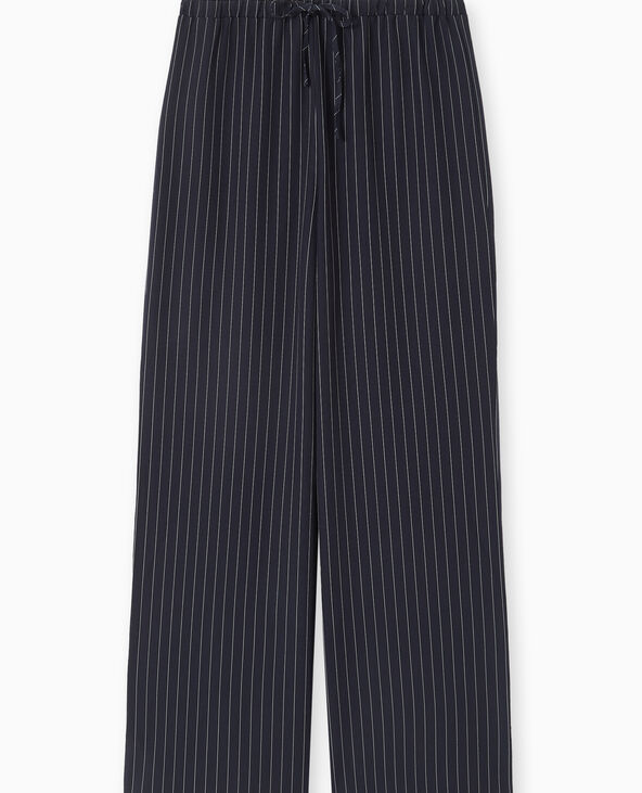 Pantalon droit taille élastiquée rayures banquier bleu marine - Pimkie