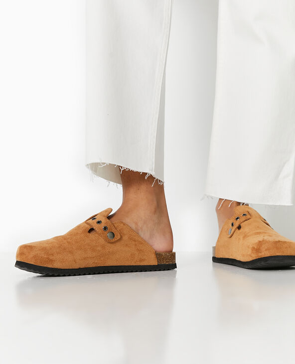 Mules fermées esprit sabot en suédine camel - Pimkie