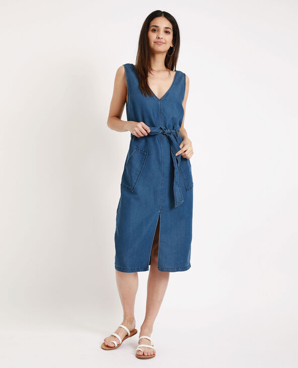 Robe longue à col V bleu - Pimkie