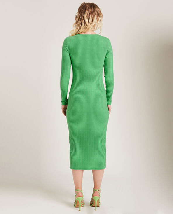 Robe boutonnée maille côtelée vert - Pimkie