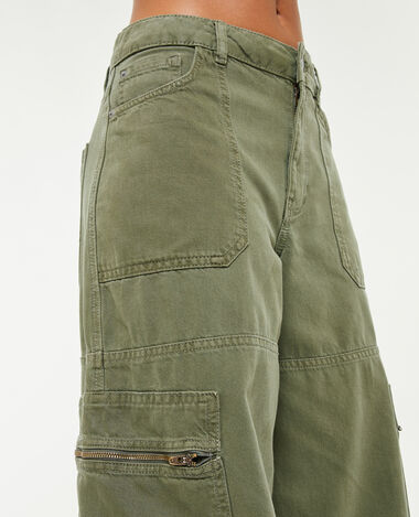 Pantalon ample cargo uni vert kaki - Pimkie