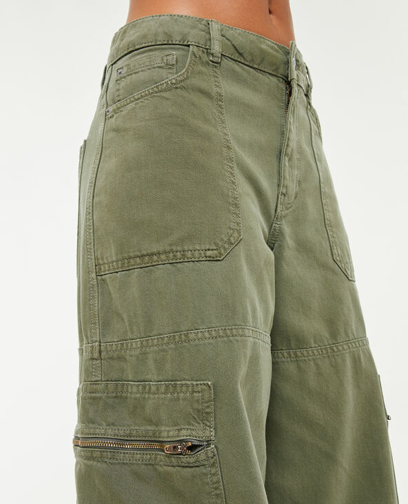Pantalon ample cargo uni vert kaki - Pimkie