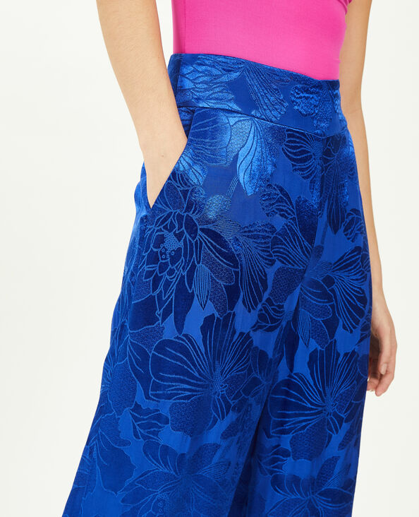 Pantalon large tissu satiné jacquard bleu - Pimkie