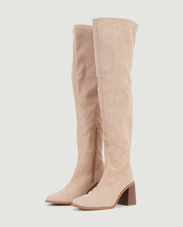 Cuissardes suédées à talon beige - Pimkie