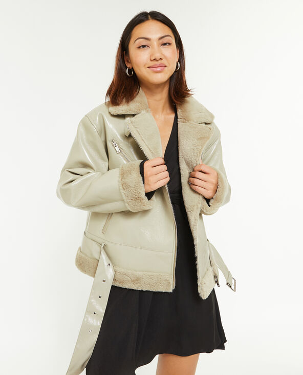 Blouson faux cuir avec doublure fourrure vert - Pimkie
