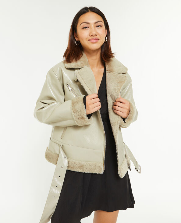 Blouson faux cuir avec doublure fourrure vert - Pimkie