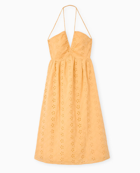 Robe longue en broderie anglaise bretelles croisées orange - Pimkie