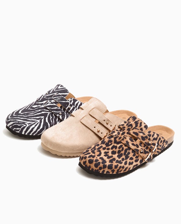 Mules sabots en suédine motif léopard beige - Pimkie