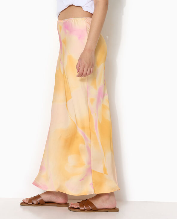 Jupe longue en satin motif maxi-fleurs rose clair - Pimkie