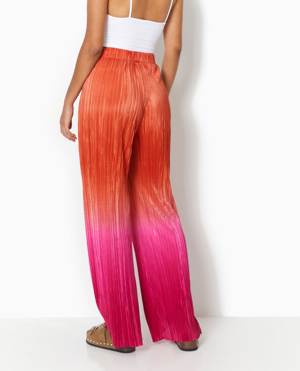 Pantalon large en tissu plissé et satiné orange - Pimkie