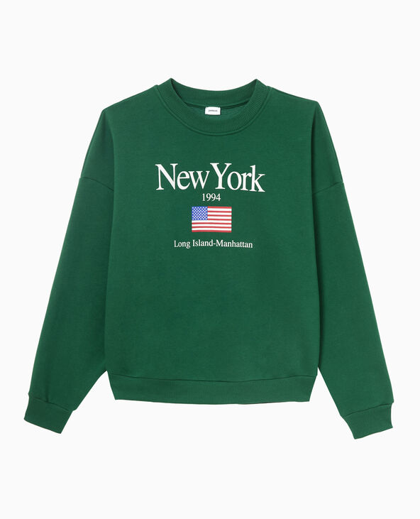 Sweat col rond avec print vert foncé - Pimkie