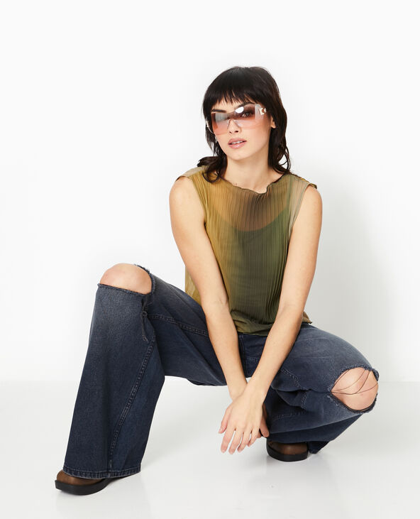 Top sans manches en tulle plissé vert clair - Pimkie