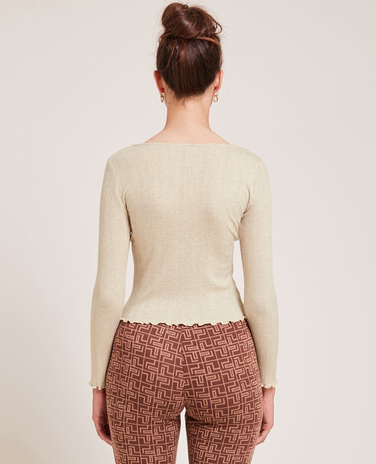 Top boutonné en maille côtelée taupe - Pimkie