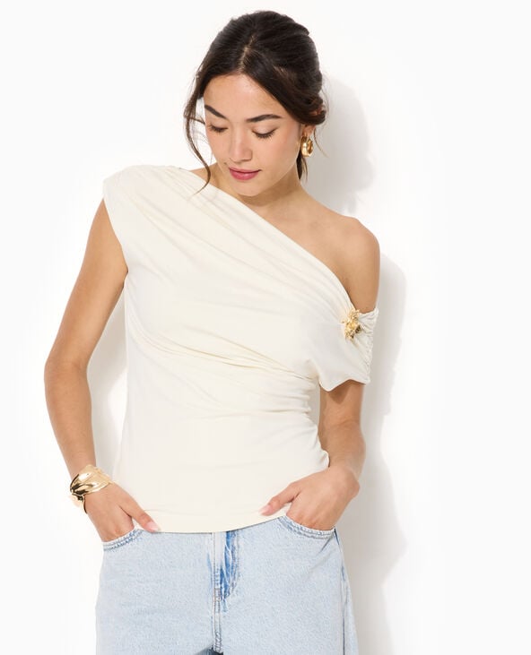 Top sans manches avec effet drapé et détail bijou écru - Pimkie