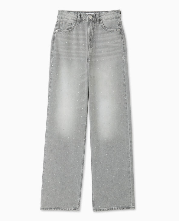 Jean straight avec strass gris clair - Pimkie