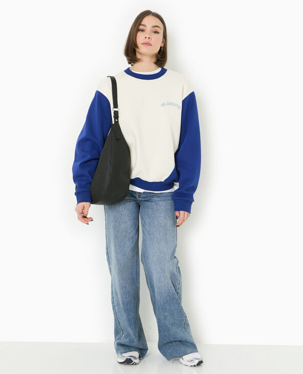 Sweat bicolore avec broderie poitrine et dos bleu marine - Pimkie
