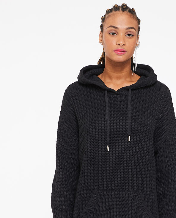 Pull capuche en grosse maille noir - Pimkie