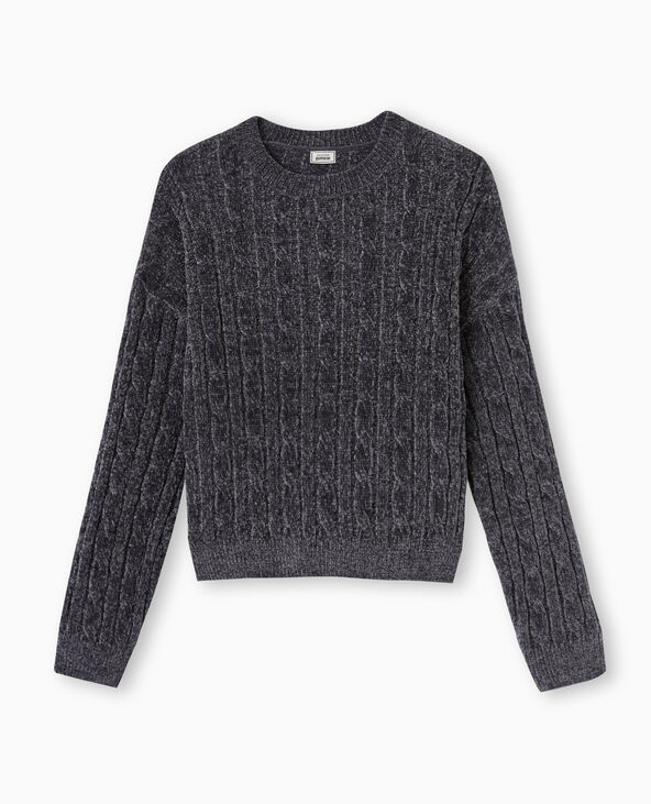 Pull col rond en maille chenille torsadée gris foncé - Pimkie