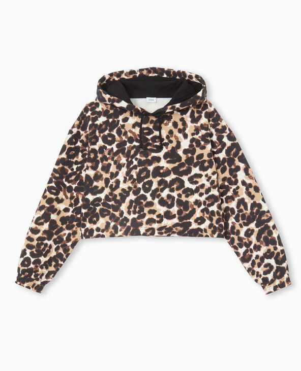 Sweat cropped motif léopard avec capuche noir - Pimkie