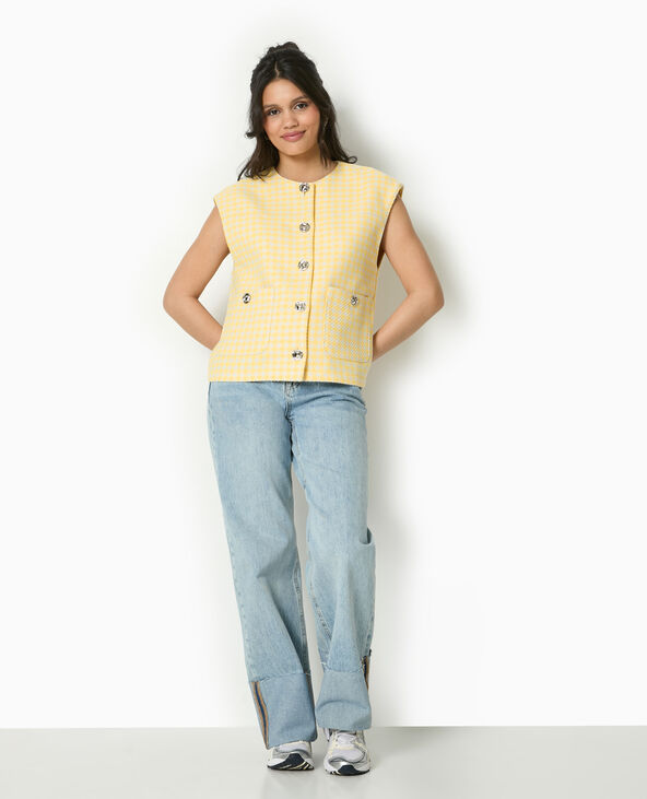Veste sans manches en tweed motif pied-de-poule jaune - Pimkie