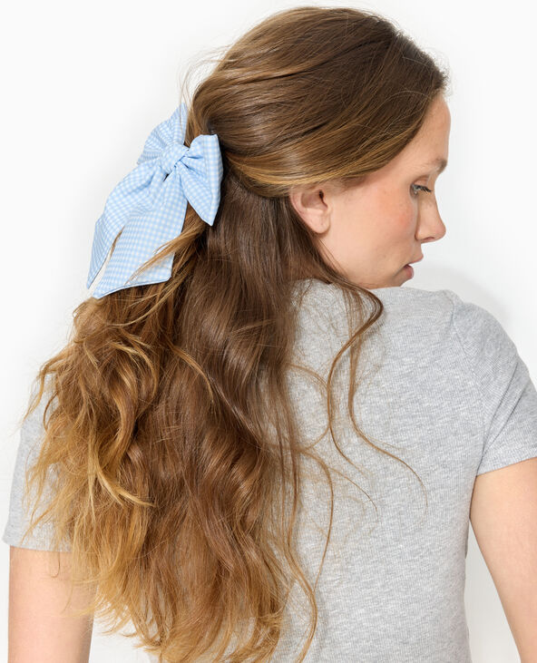 Barrette avec grand nœud vichy bleu clair - Pimkie