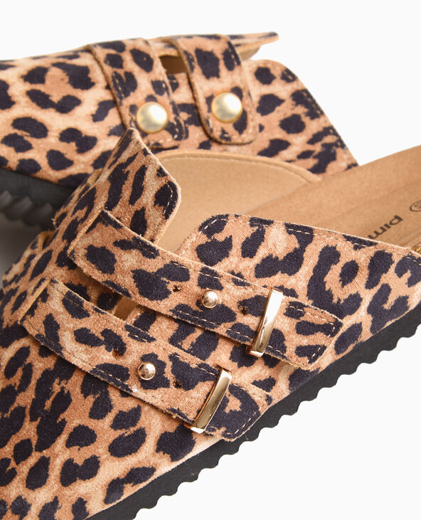 Mules sabots en suédine motif léopard beige - Pimkie