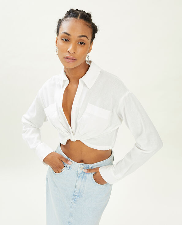 Chemise courte effet noué blanc - Pimkie
