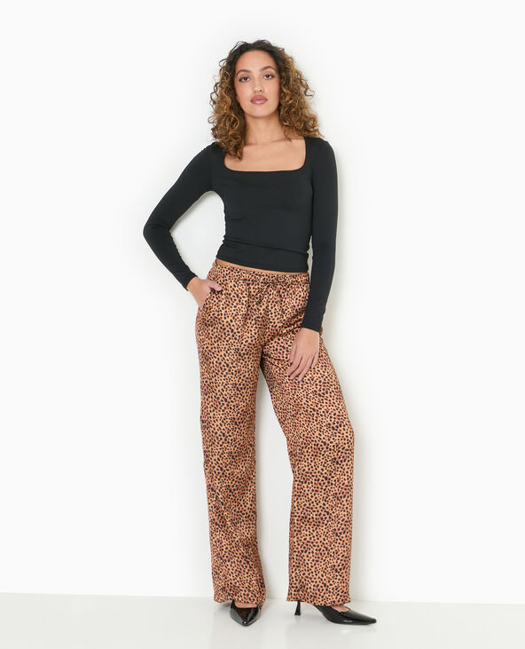 Pantalon large en tissu satiné motif léopard marron - Pimkie