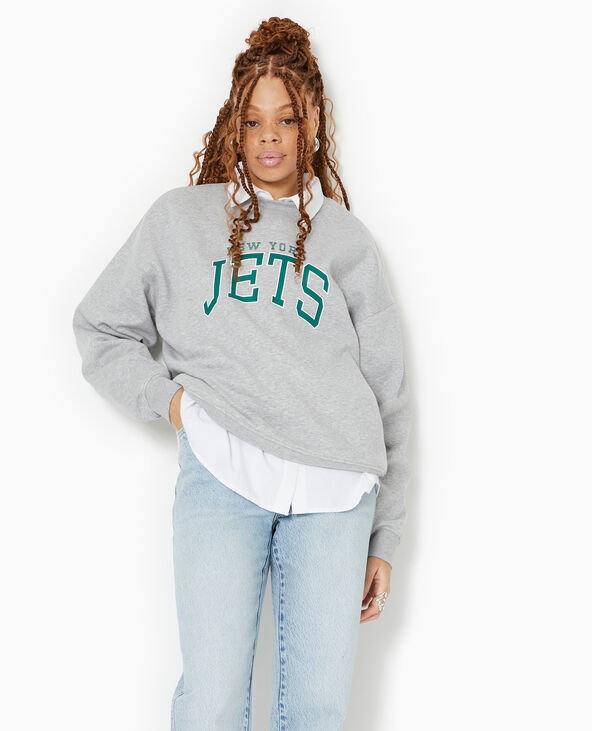Sweat oversize avec print et broderie JETS gris chiné - Pimkie