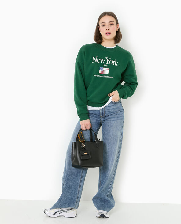 Sweat col rond avec print vert foncé - Pimkie