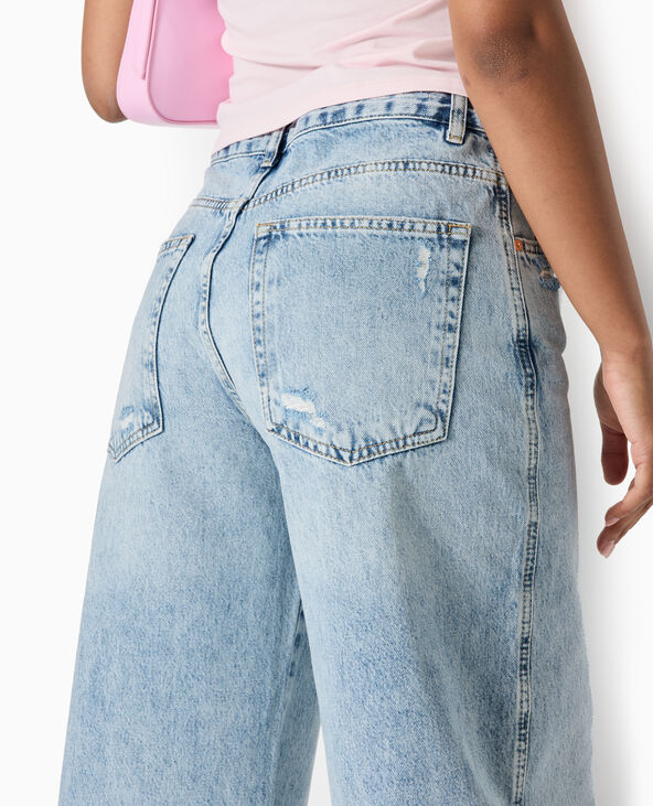 Jean barrel taille haute avec effets d'usure jaune ocre - Pimkie