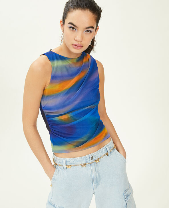 Top micro-mesh avec fronces bleu électrique - Pimkie