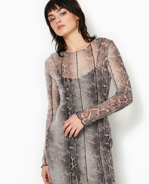 Robe longue en tulle motif python beige - Pimkie