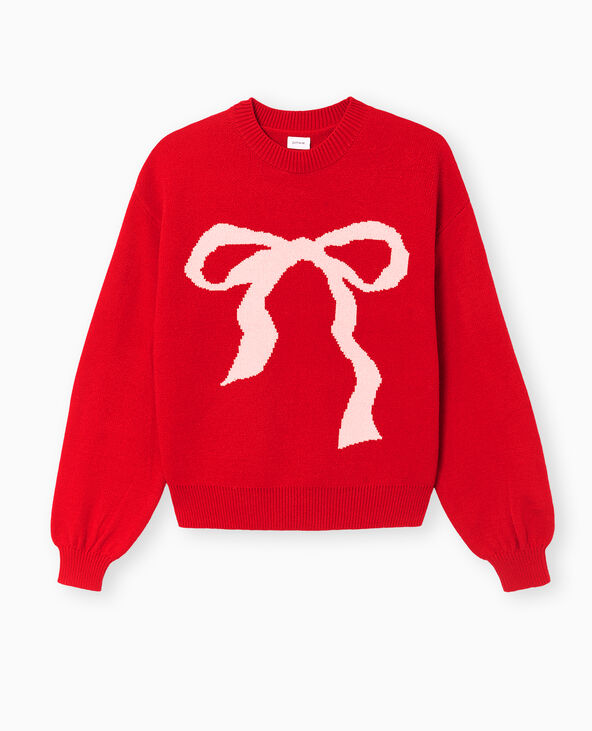 Pull en maille avec nœud devant rouge - Pimkie