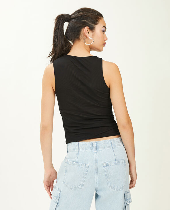 Top en tulle avec fronces noir - Pimkie