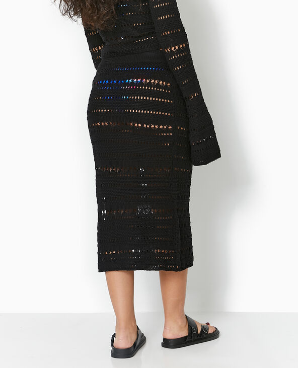 Jupe midi en maille ajourée façon crochet noir - Pimkie