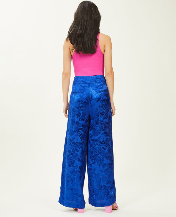 Pantalon large tissu satiné jacquard bleu - Pimkie
